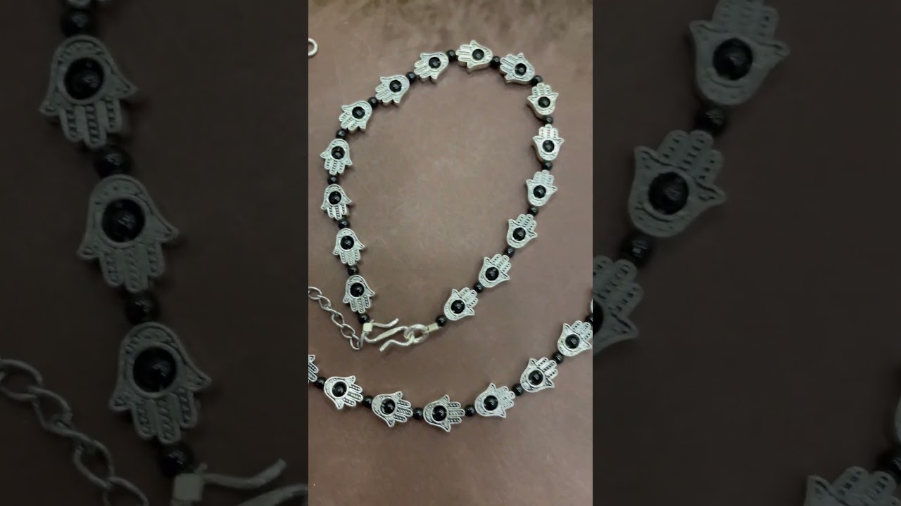 WHATSAPP+919820540700 TO  ORDER -Oxidised Silver Anklets Ethnic Black Hamsa Beads  Foot Jewellery