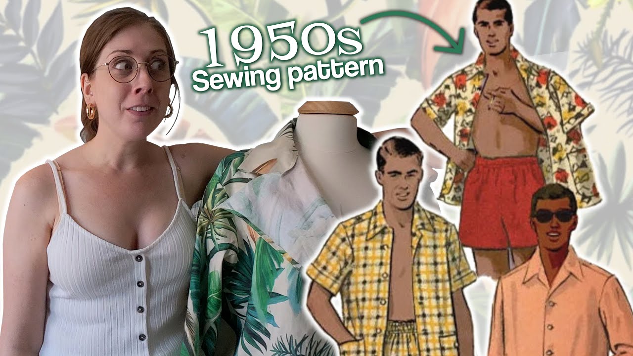Using a VINTAGE PATTERN to sew a 1950s CABANA SHIRT for Vacation!🌴Retro Sewing, Men's Hawaiian Shirt