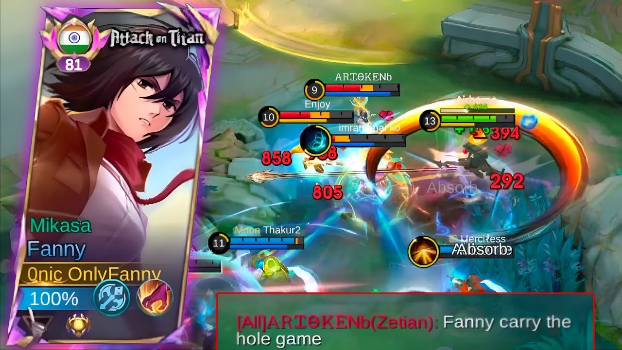 MIKASA FANNY IS UNSTOPPABLE! ⚔️ Musuh Akui Kehebatan | Full Carry Gameplay Global #mobilelegends 