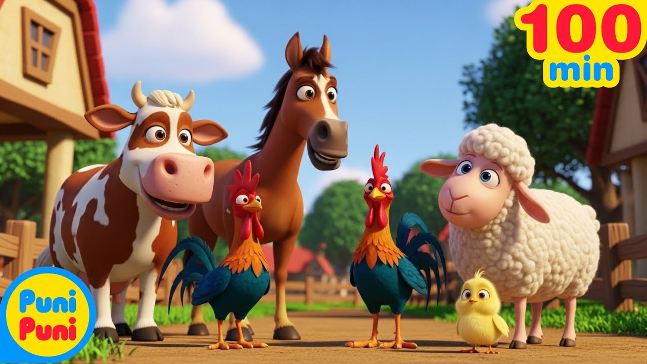 Casi 2 horas de Canciones de ANIMALES para ni&ntilde;os 🐓 La GRANJA y m&aacute;s 🐎 m&uacute;sica infantil 🐄🐤 Puni Puni
