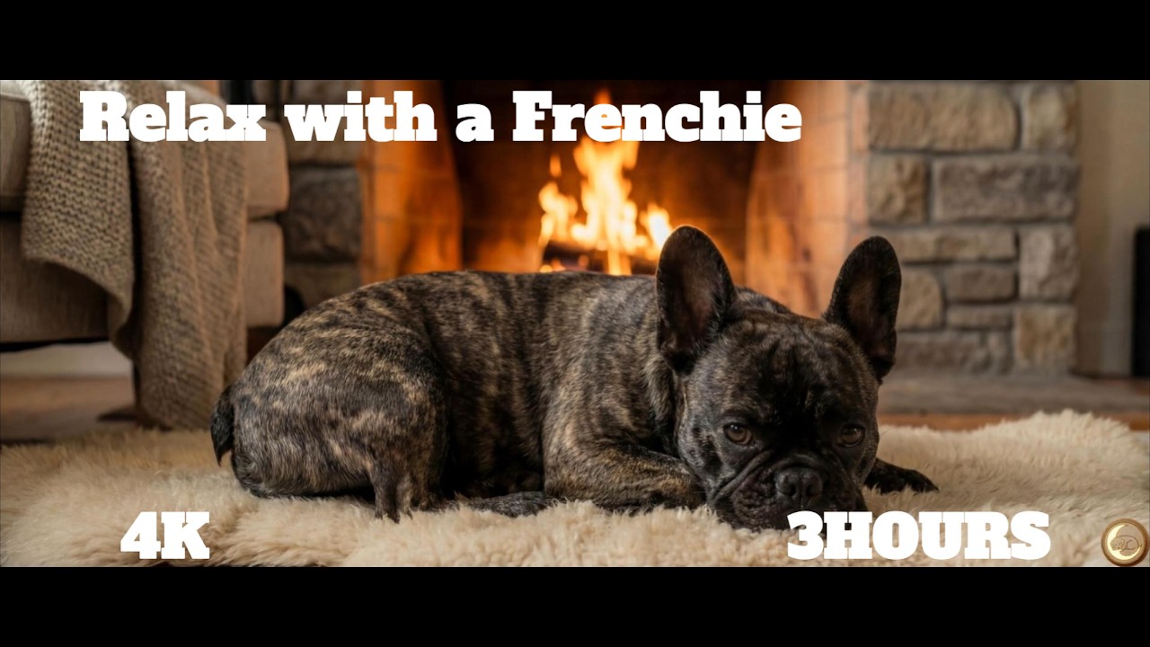 Sleeping French Bulldog 🐾 | Calm Fireplace Sounds 🔥 #frenchbulldog  #dogs #fireplace #relaxing  (4K)