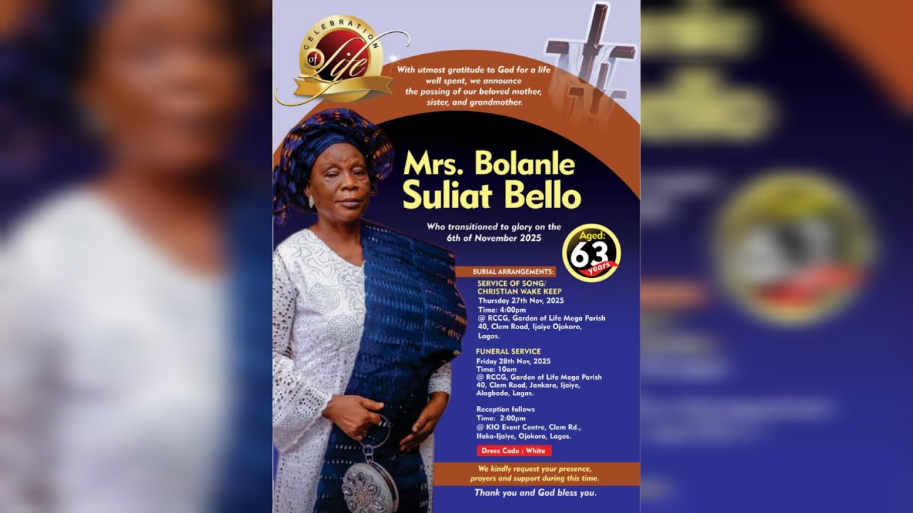 SERVICE OF SONGS/ CHRISTIAN WAKE KEEP OF MRS BOLANLE SULIAT BELLO