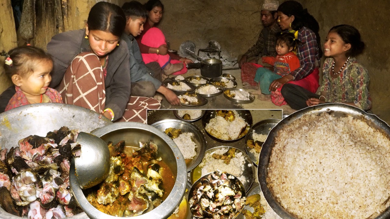 buff curry in the village with bread || rural Nepal || village cooking ||
