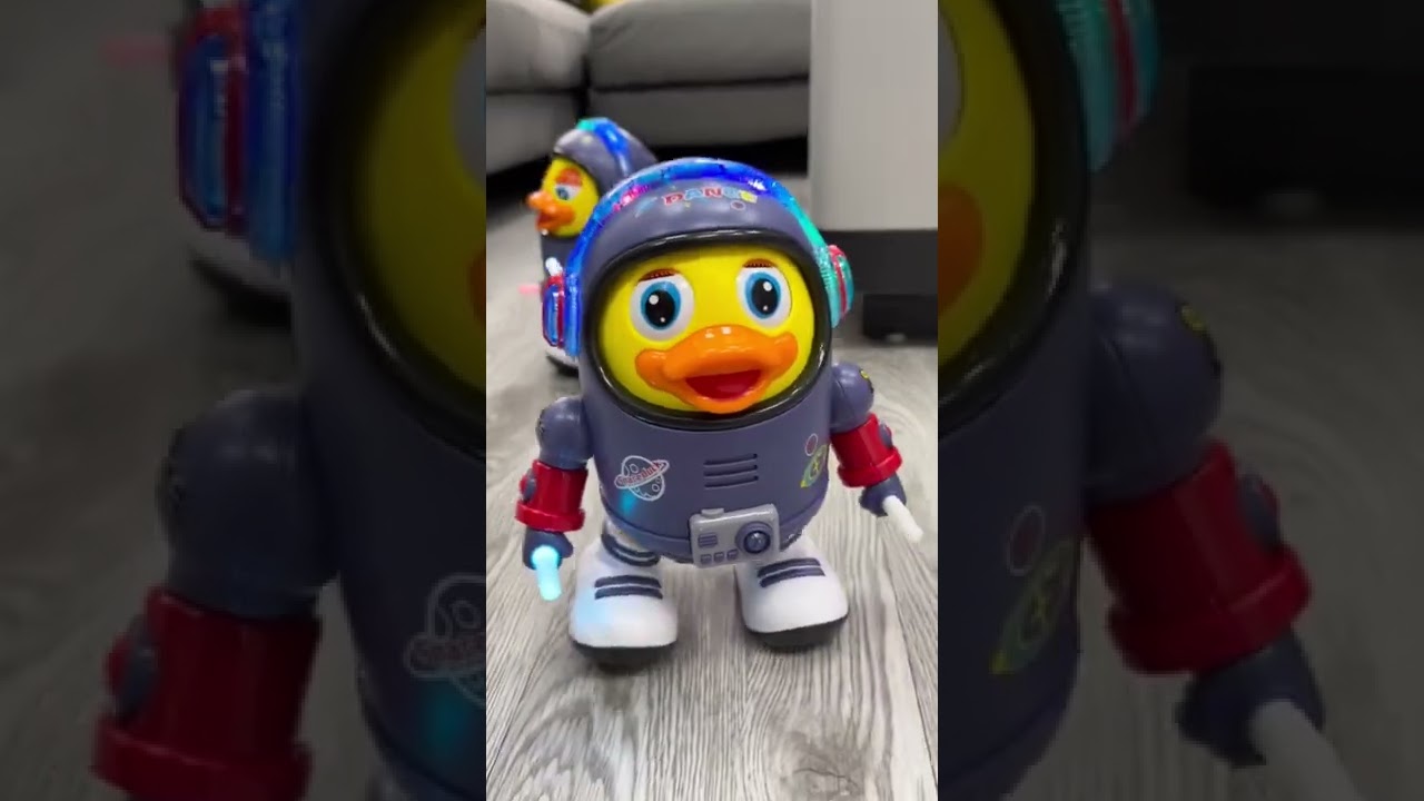 Dancing Space Duck Battery Operated Toy Figure w Side to Side Dancing Action, Flashing Lights, Music