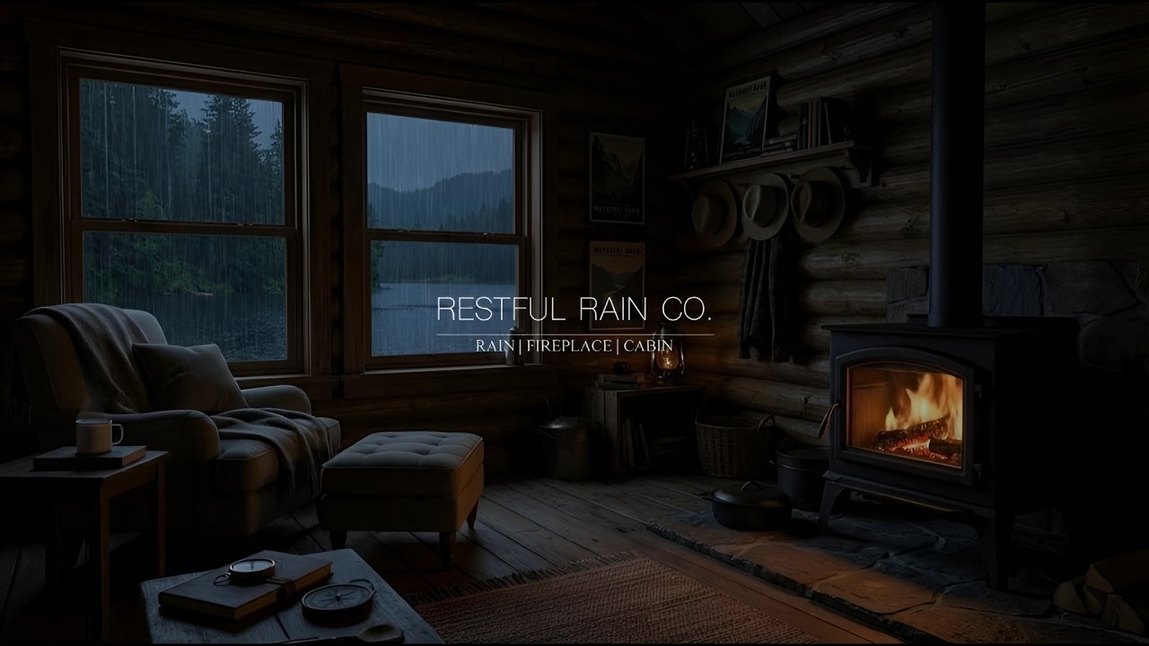 Cozy Cabin Rain Sounds at Night 🔥 Fireplace Ambience for Sleeping