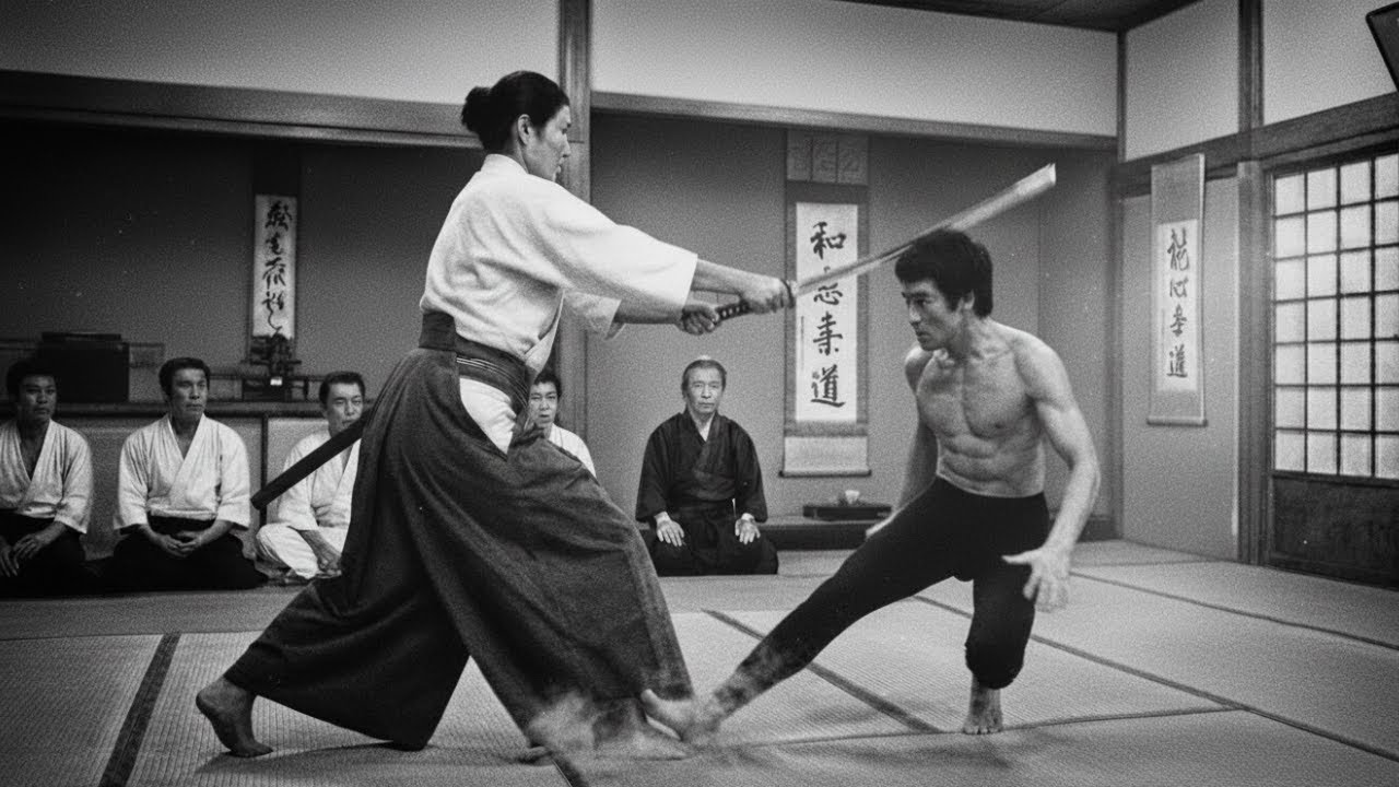 Bruce Lee wird 1971 in Tokio von einer Samurai Schwertmeisterin herausgefordert – und besiegt sie mi