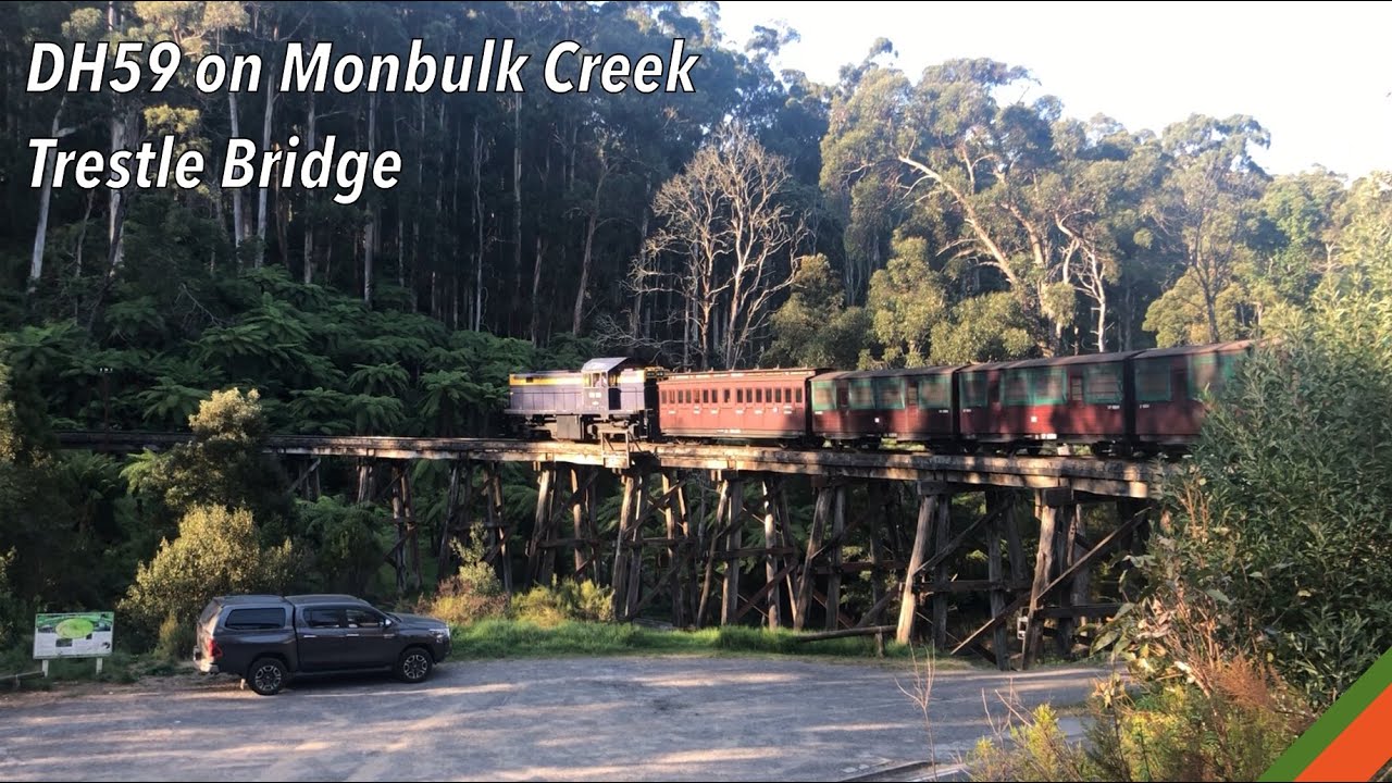 DH class DH59 on Monbulk trestle bridge and emerald  | Puffing Billy railway