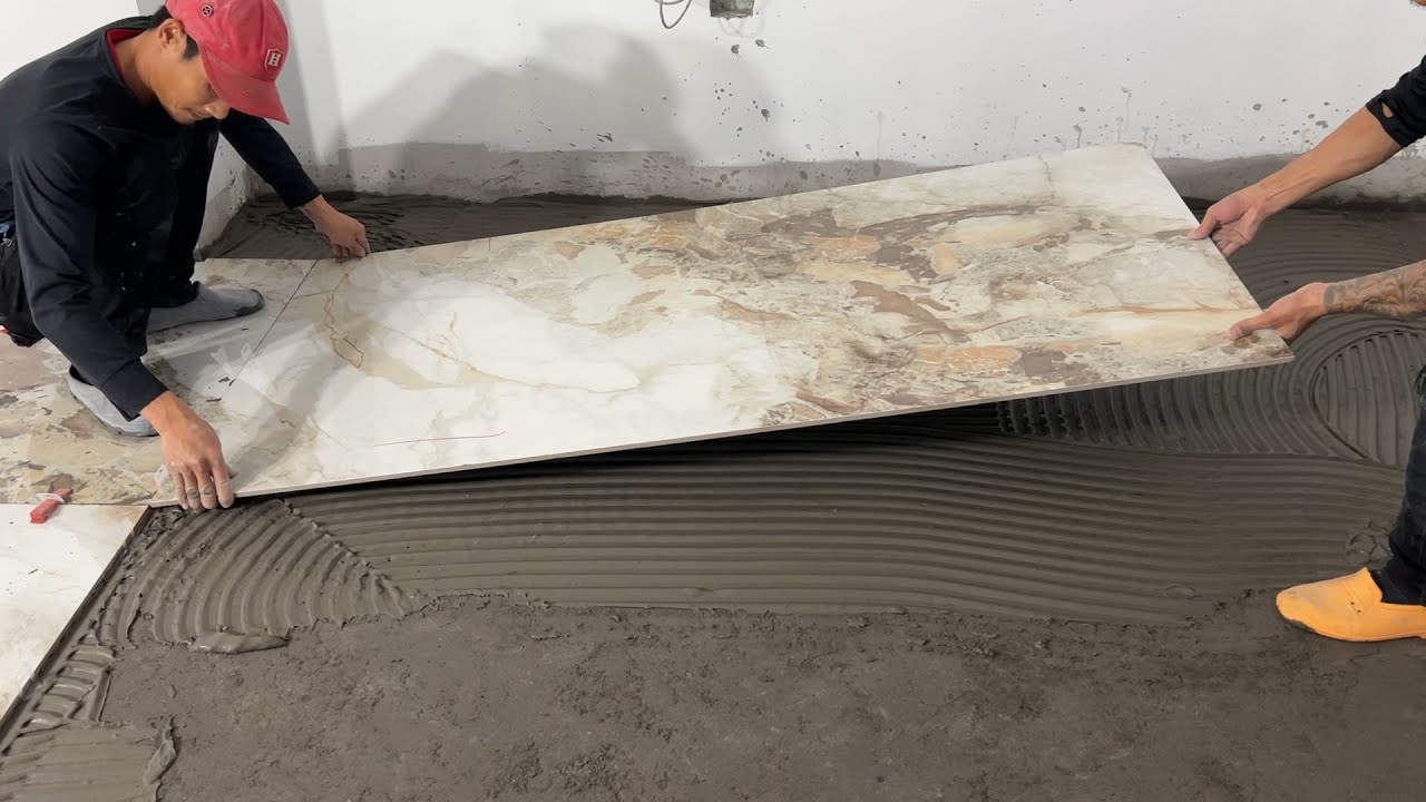 How Professional Bricklayers Lay Giant Slab Tiles // The Art Of construction At Its Peak