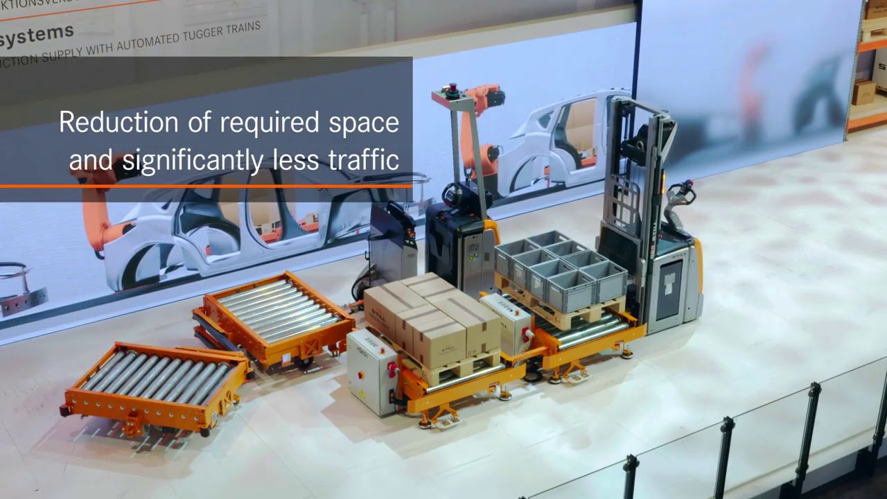 Fully automated STILL tugger train in interaction with automated EXV