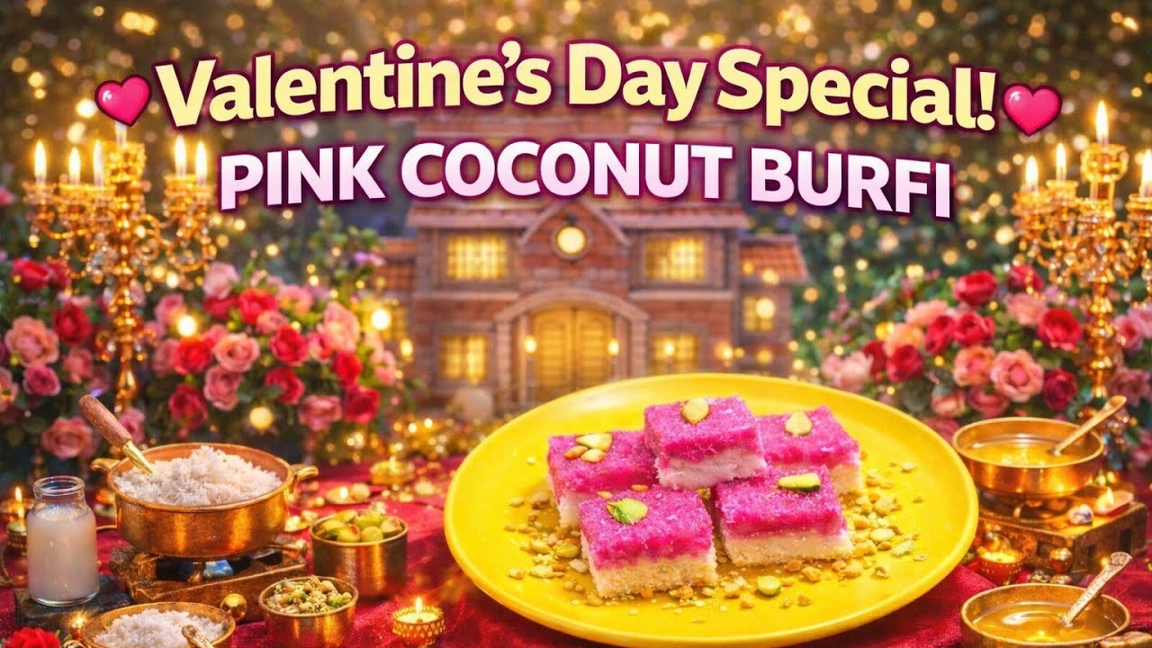 Valentine’s Day Special 💗 Mini Pink Coconut Burfi | Miniature Cooking | MiniLoop Kitchen