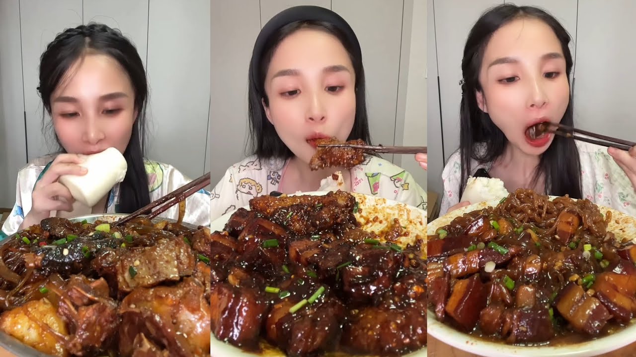 Spicy Braised Meat Mukbang | Rice Bowl Eating Show with ASMR Sounds
