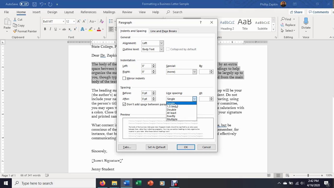 Formatting a Business Letter--Writing Notes