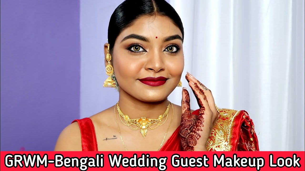 GRWM- Masi’s Wedding Day Makeup Look❤️ || Self Wedding Guest Makeup In Saree | Style n tips by puja
