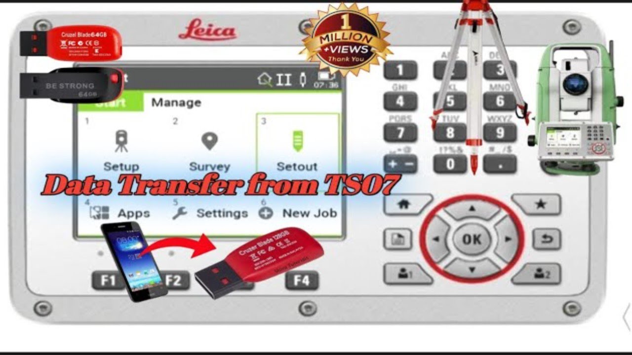 Leica TS07 se data Transfer kaise korte hai||How to transfer data from leica TS07 to Pendrive...