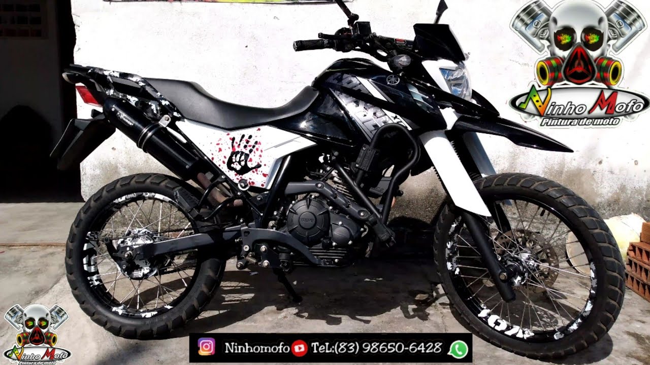 Moto XTZ Crosser 150 Preta Pintura Personalizada Camuflado e detalhes Branco | Ninho Mofo