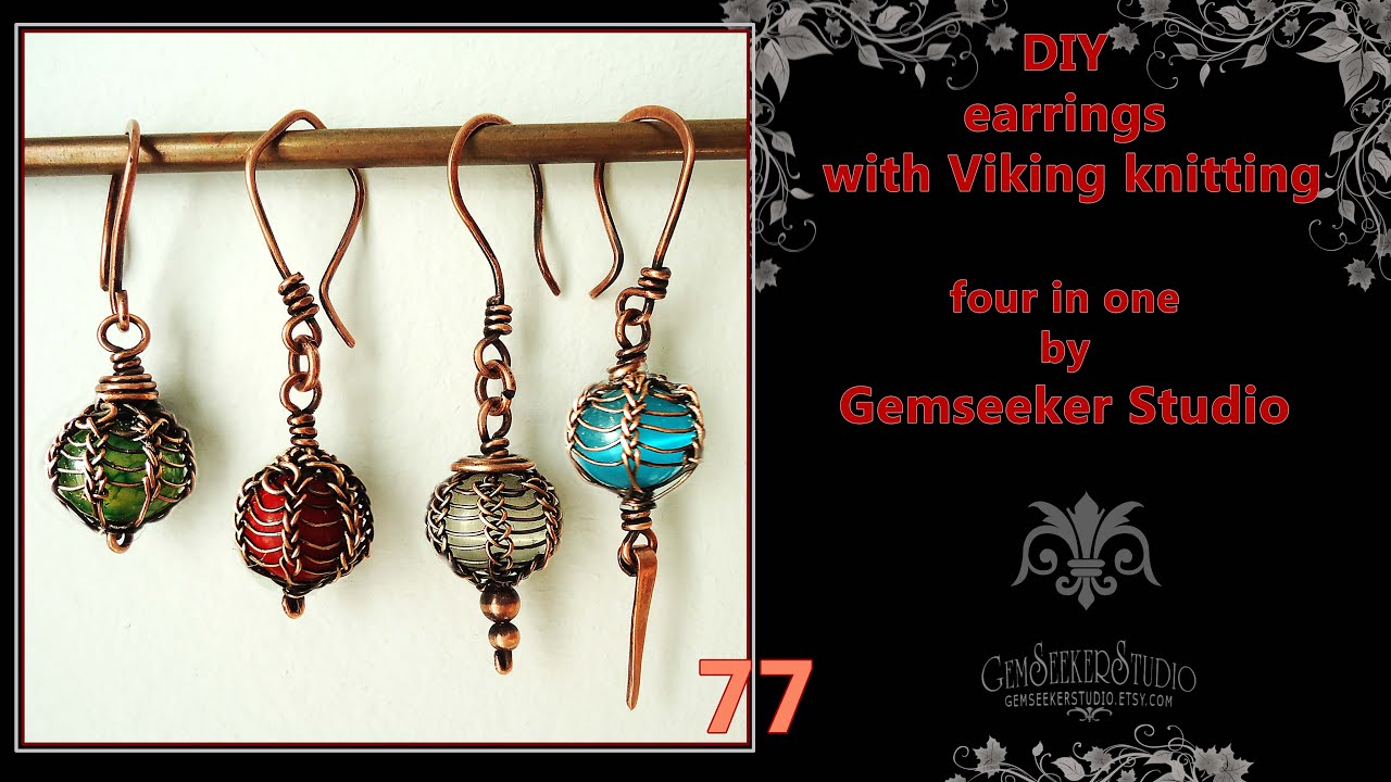 Four in one DIY simple copper wire wrap earrings with viking knitting.