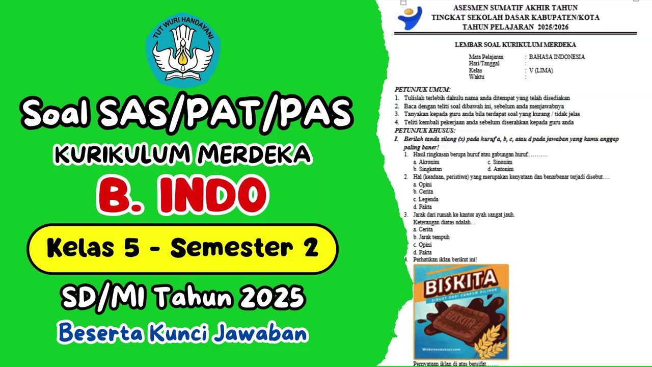 Soal SAS/PAT/PAS -  Bahasa Indonesia Kelas 5 Semester 2 SD | Tahun 2025 | Kunci Jawaban
