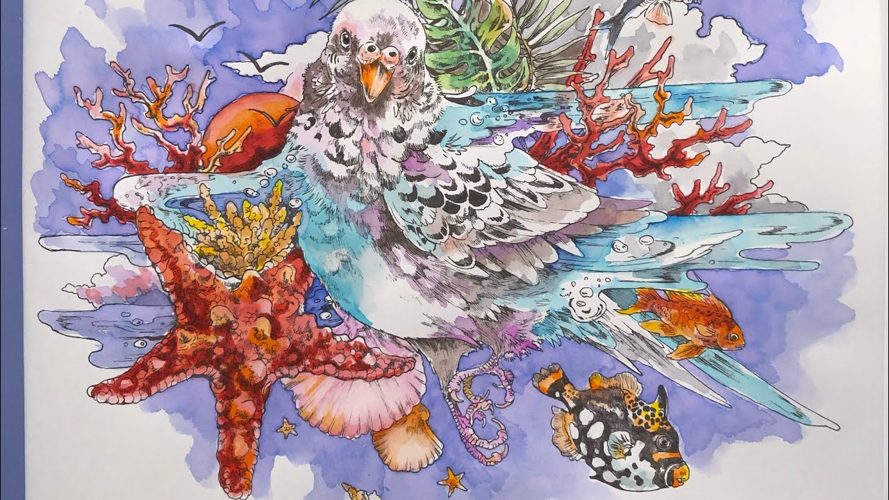Watercolor techniques with Sakura Koi Coloring Brush Pens, the Budgie