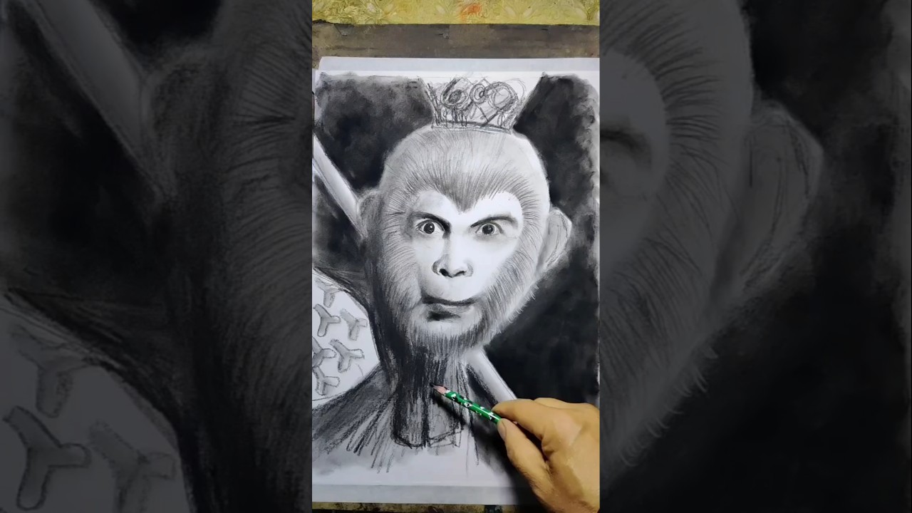 🐵 Epic Monkey King Pencil Portrait 😮🔥 Realistic Charcoal Sketch Art ✏️🎨 
