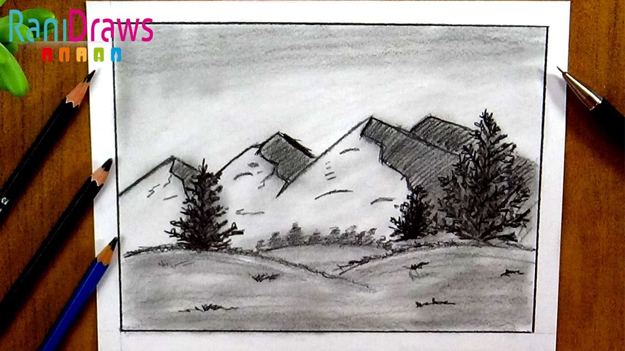 Cómo dibujar un PAISAJE DE MONTAÑAS con lápiz - Paso a paso