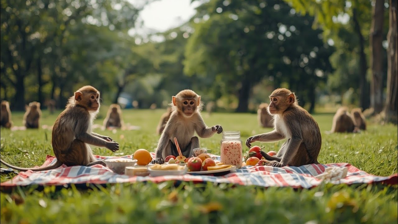ମାଙ୍କଡ ର ପିକନିକ ||  monkey picnic party || #vlog #ai 