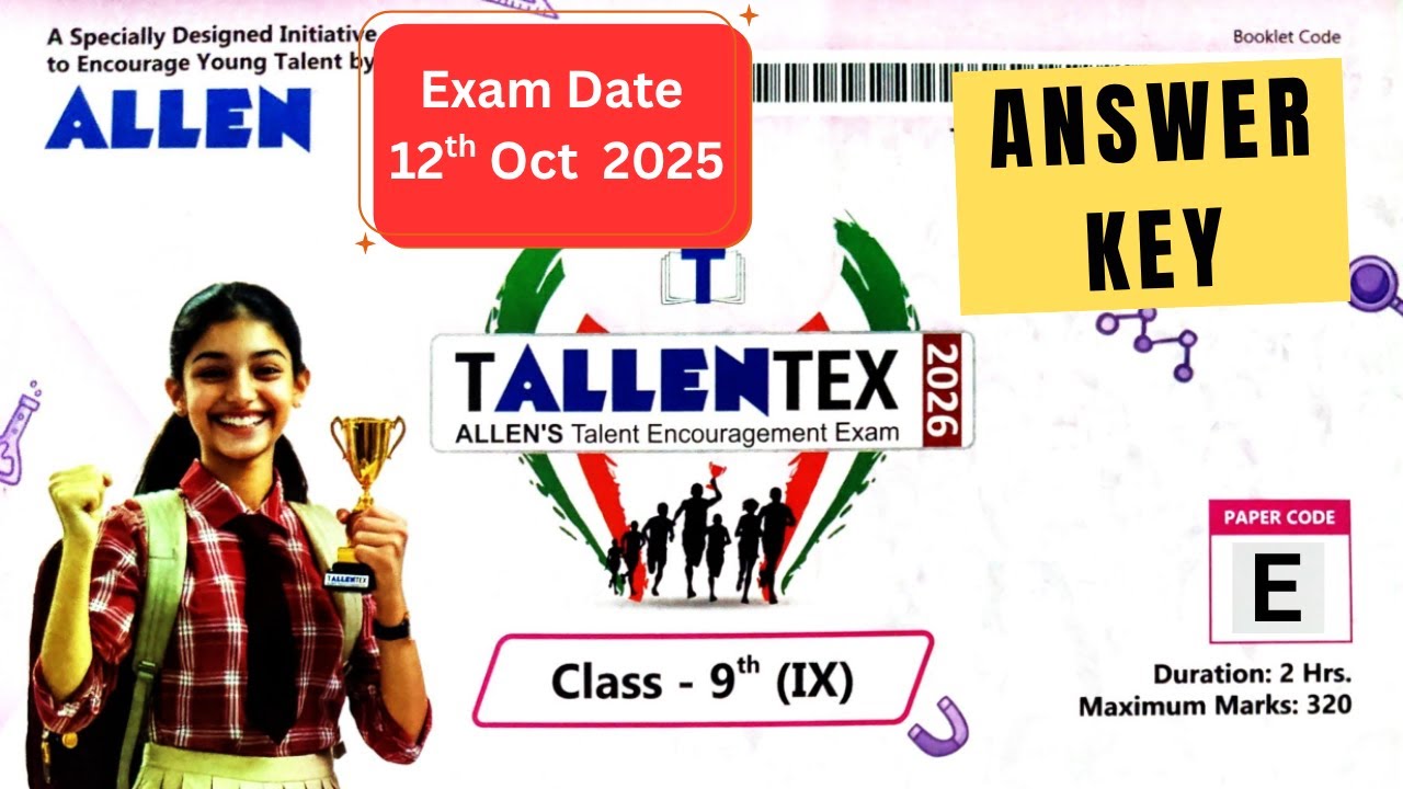 TALLENTEX 2026 Question Paper Answer Key Class 9  12th October Complete Paper