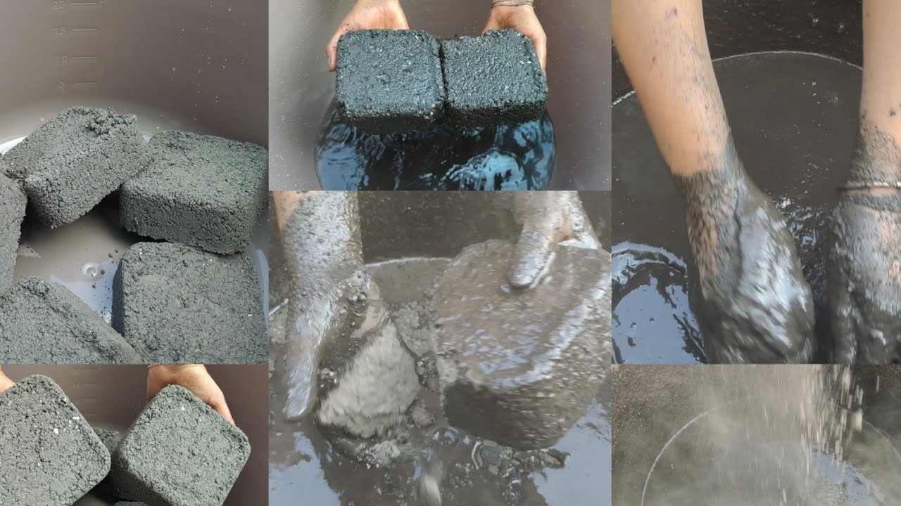Asmr - Black charcoal with white concrete dry water 💦 crumbling