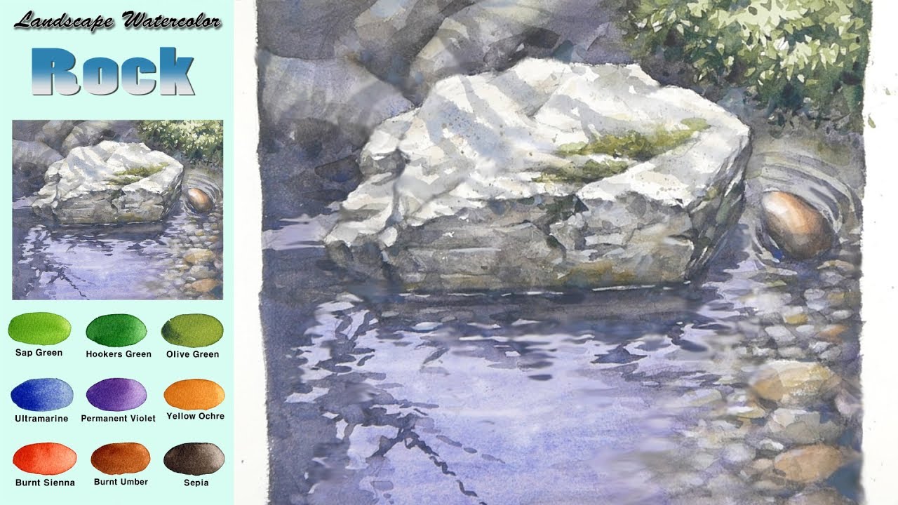 Скалы - Пейзажная акварель (sketch & coloring, Arches rough)NAMIL ART