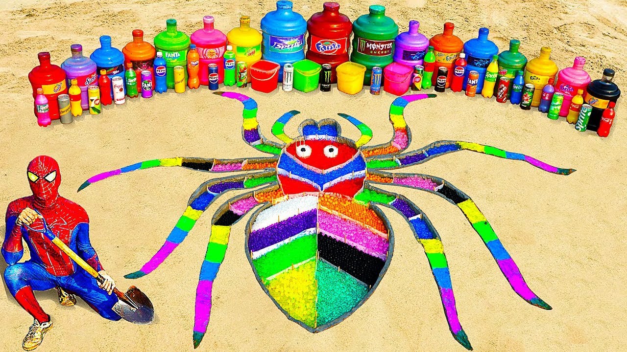 Как сделать радужного паука-самца из Orbeez и Big Schweppes, Monster, Fanta, Coca Cola и Mentos