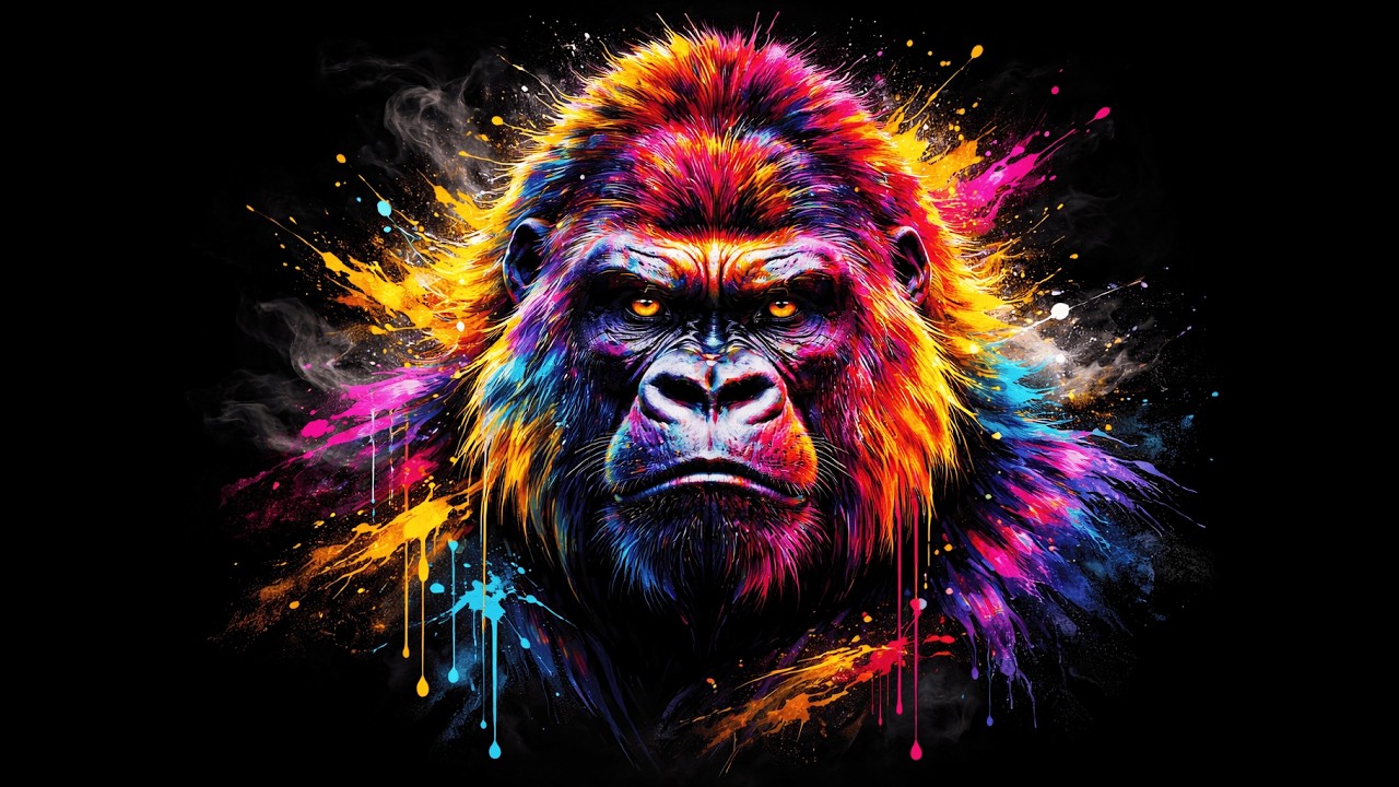 Colorful Gorilla Screen Art | Modern TV Art for Living Room