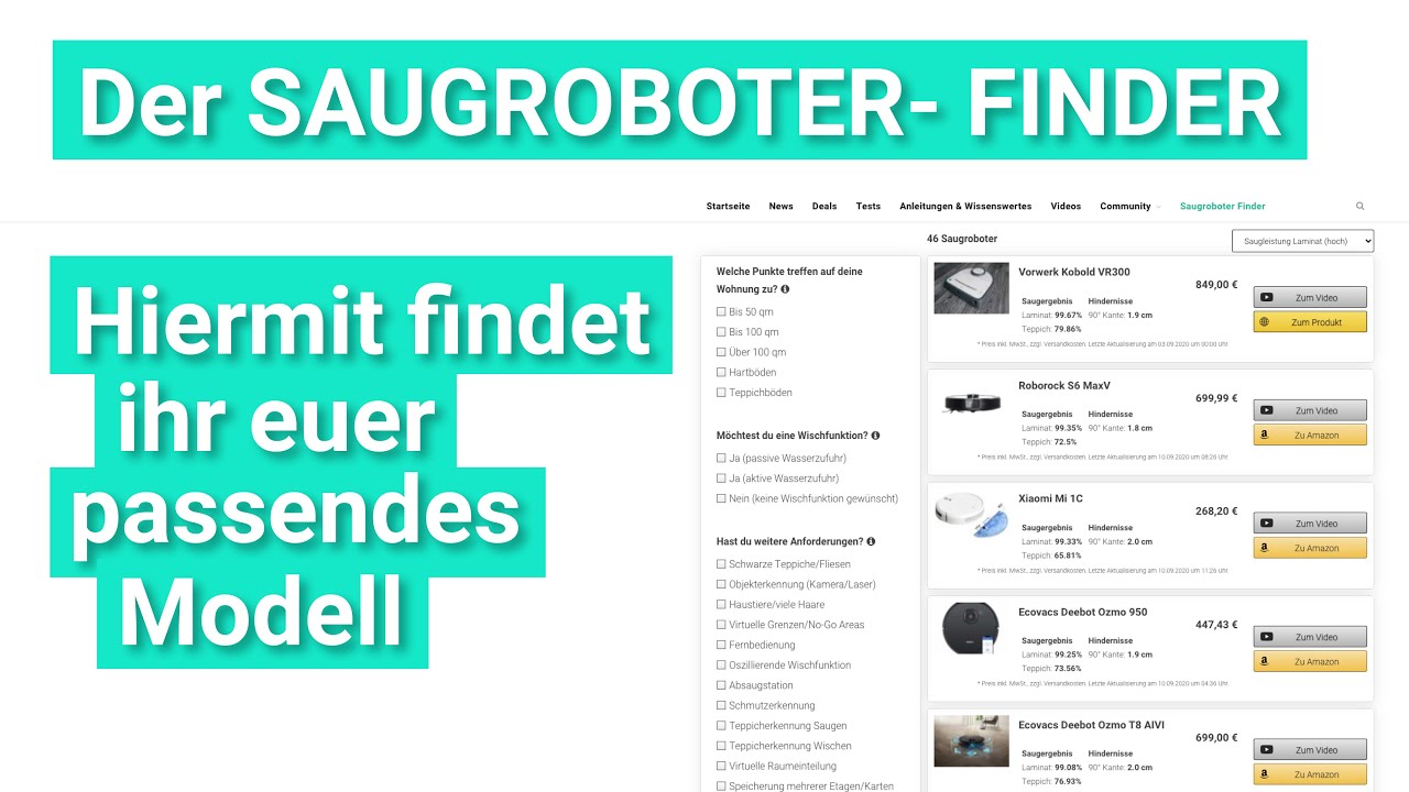 Der SAUGROBOTER FINDER - Unser KOSTENLOSES Kaufberatung & Hilfestellungs-Tool!