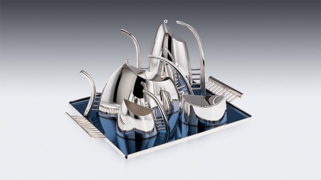 VINTAGE 20thC ITALIAN SILVER PLATED FIVE PIECE TEA SET BY SABATTINI