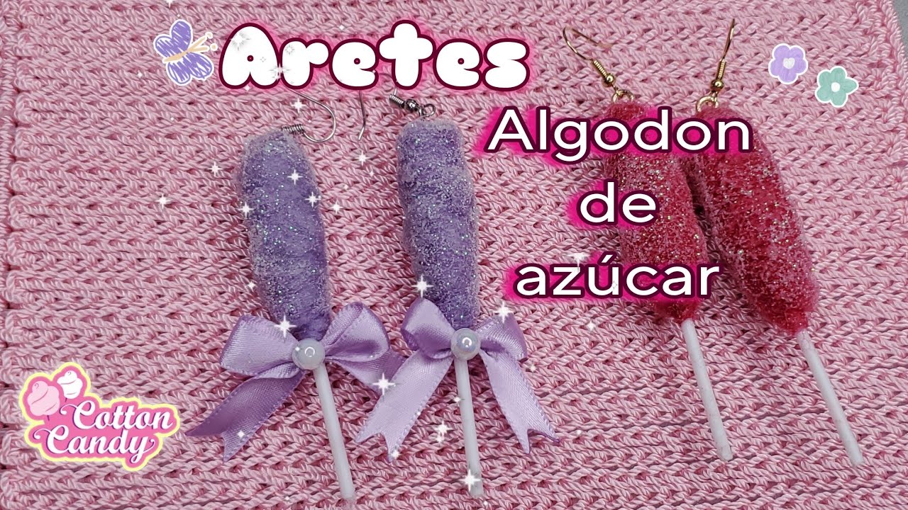 como hacer aretes de algod&oacute;n de az&uacute;car/ diy f&aacute;cil