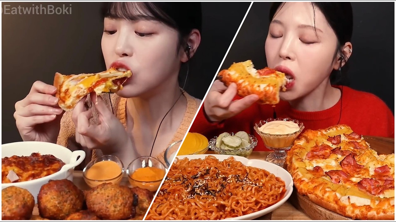 Mukbang cheese pizza chicken ball & spicy buldak noodle big bites asmr compilation voll 70
