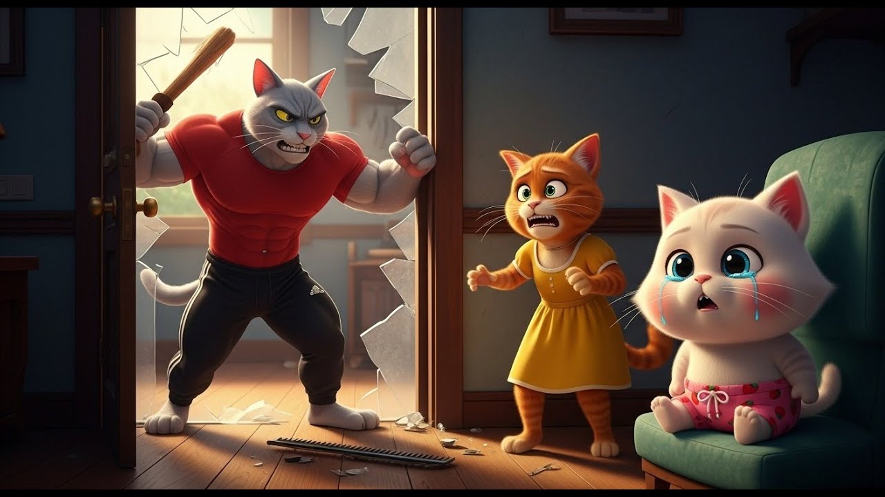 Baby Cat’s Funny Mistake Turns Into War  Bodybuilder Cat Saves the Day!