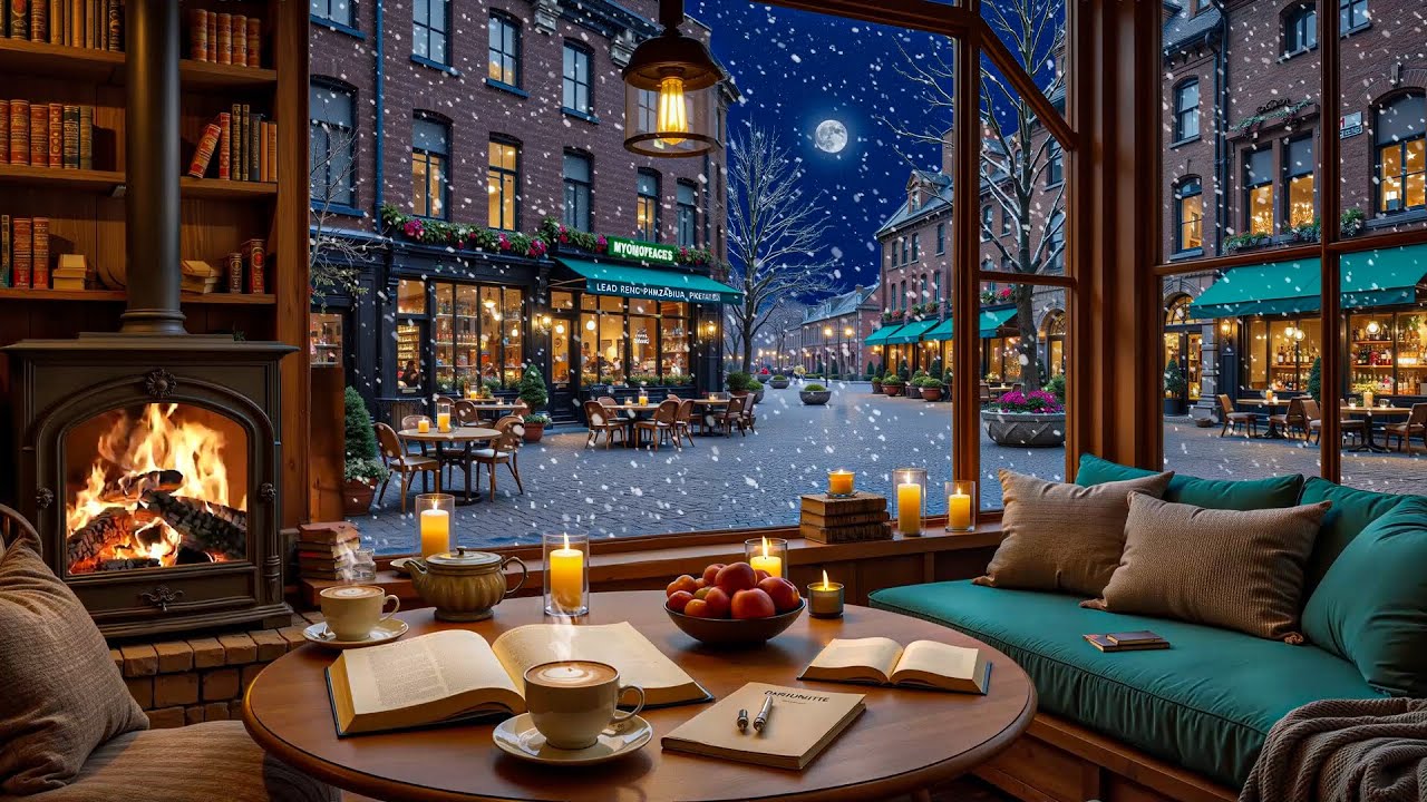 Fireside Piano Jazz Nights ❄️ Warm Café Ambience for Studying, Reading and Calm Evenings