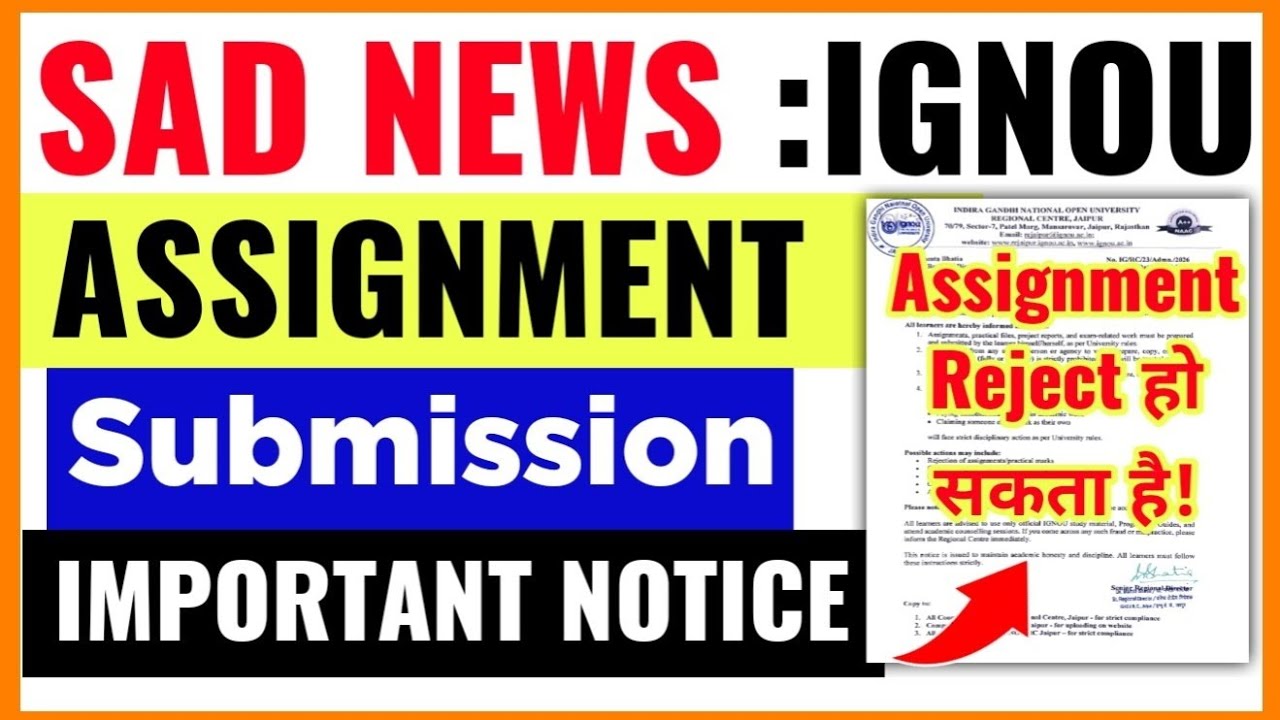Sad News for IGNOU Students 😢 | Ignou Assignment Submission Important Notice For All Students