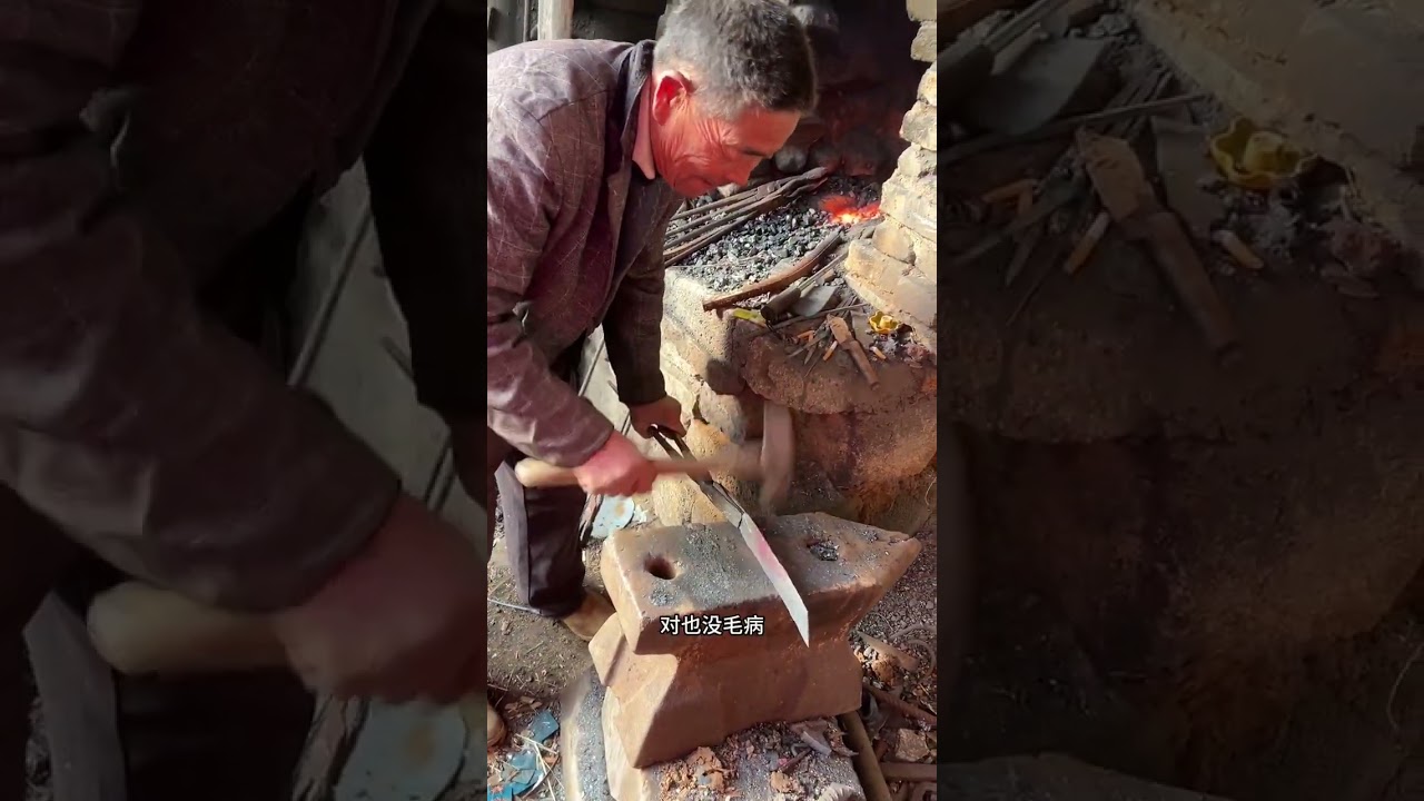 A rural market artisan makes fruit knives with steel bars