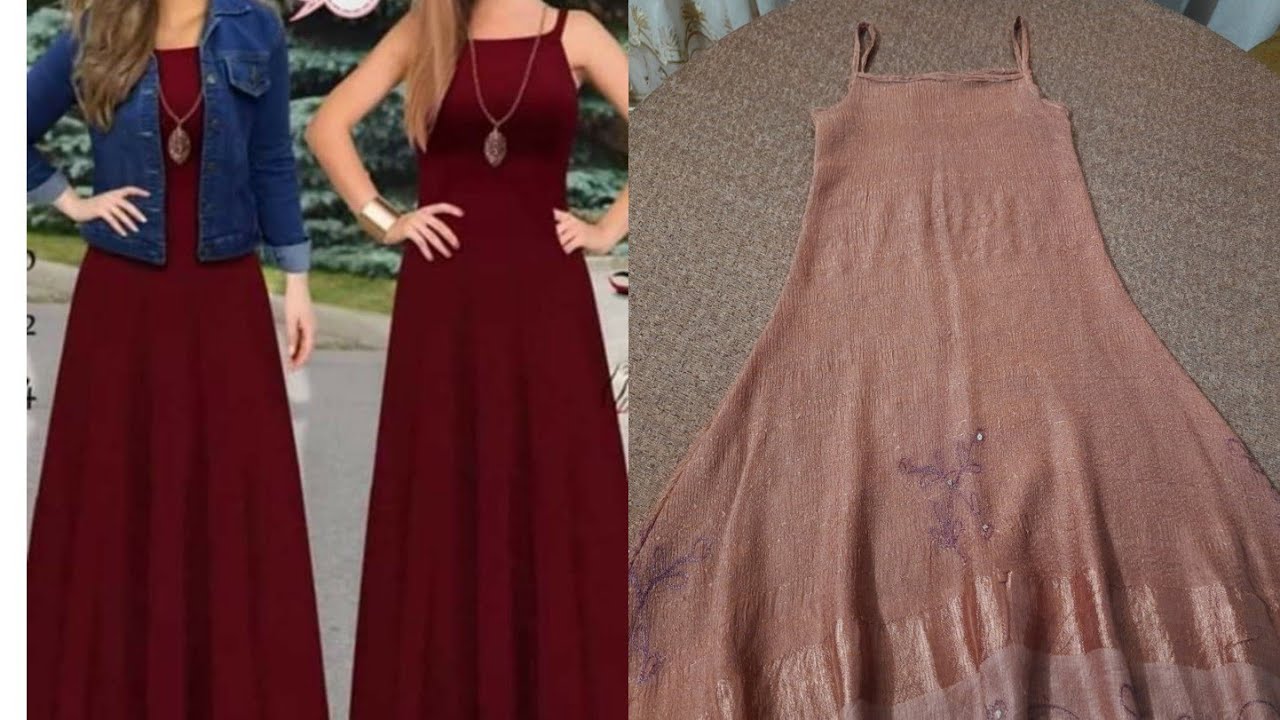 تفصيل فستان كلوش قطعه واحده بحمالات