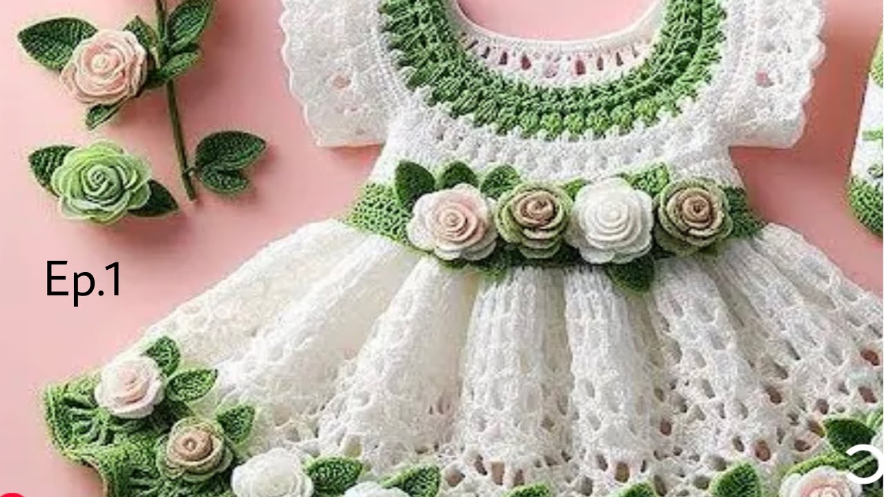 Crochet : Beautiful Crochet Baby Dress With Flowers Embroidery step by step Tutorial || 0-3 months