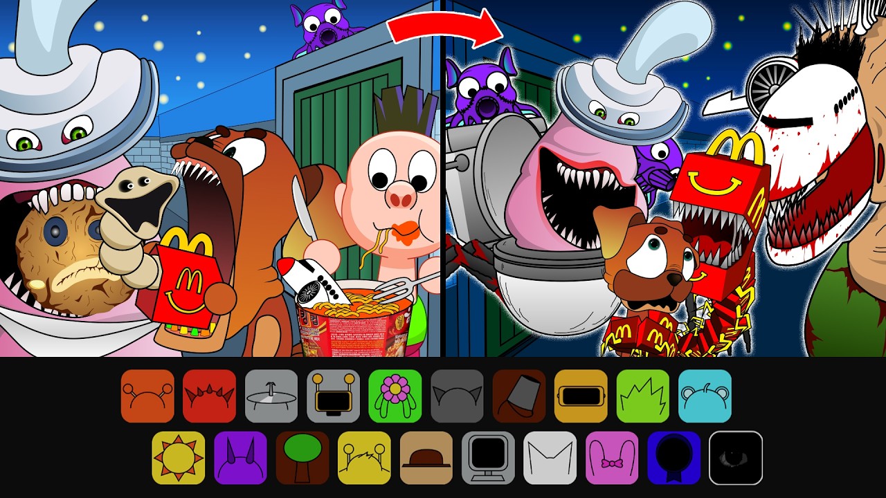 Incredibox Sprunki Retake Sinner Edition: BINKY DRINKY, CHOMPY CHASEY DarkPals Feeding Worm, Hamood