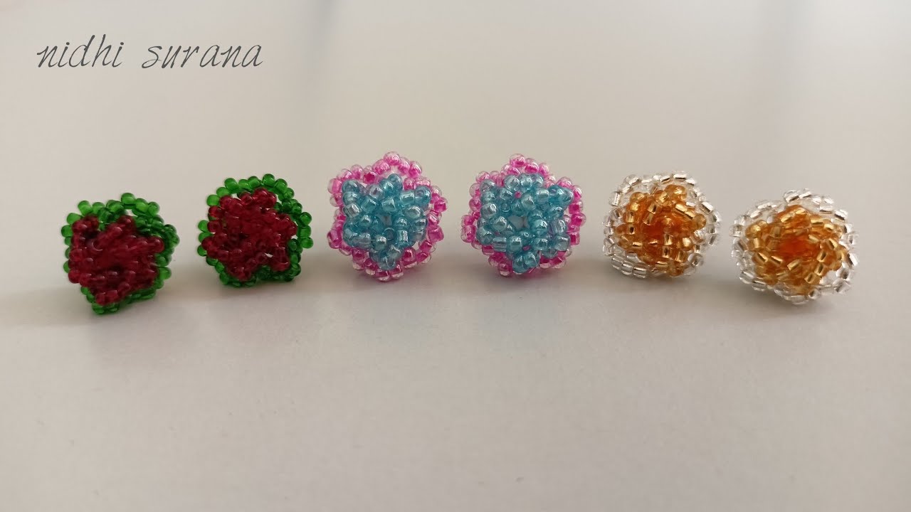 Pretty Roses, Post Earrings with Seed beads/Jewelry making/Aretes Tutorial diy