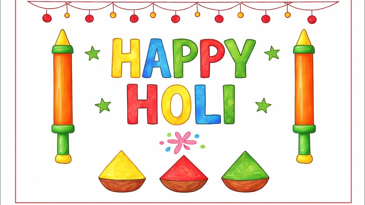 Happy Holi drawing| Holi Colour Drawing| Holi drawing Easy and Beautiful| Holi Poster Kaise Banaen |