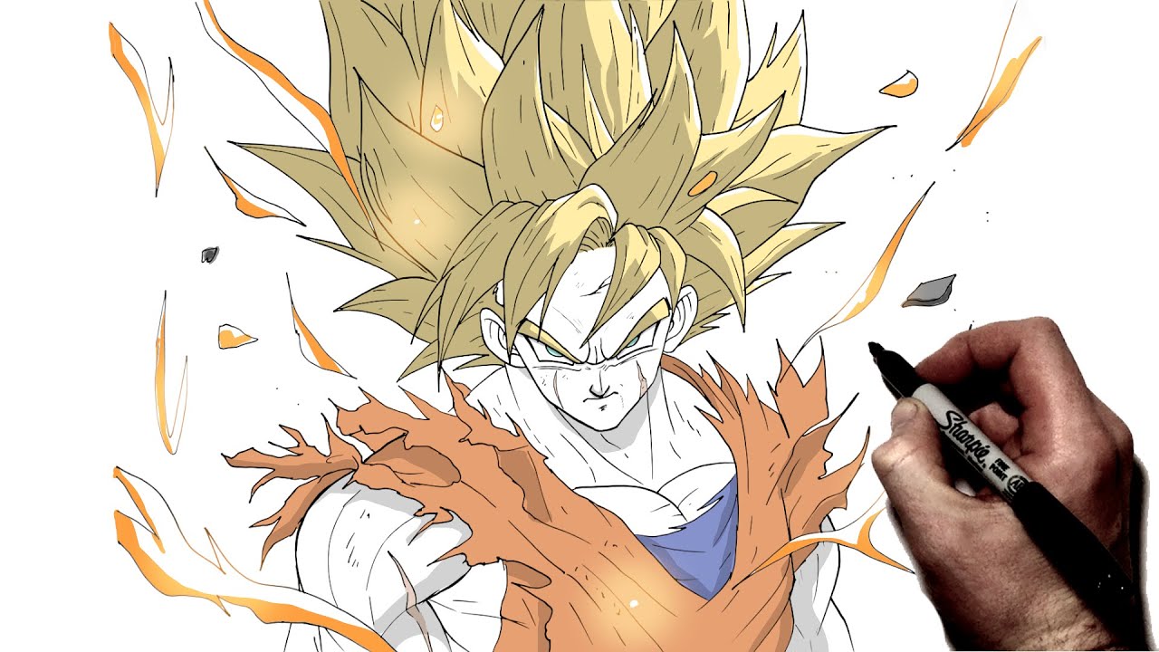 Как нарисовать Гоку SSJ (ALT) | Пошаговое руководство | Dragon Ball
