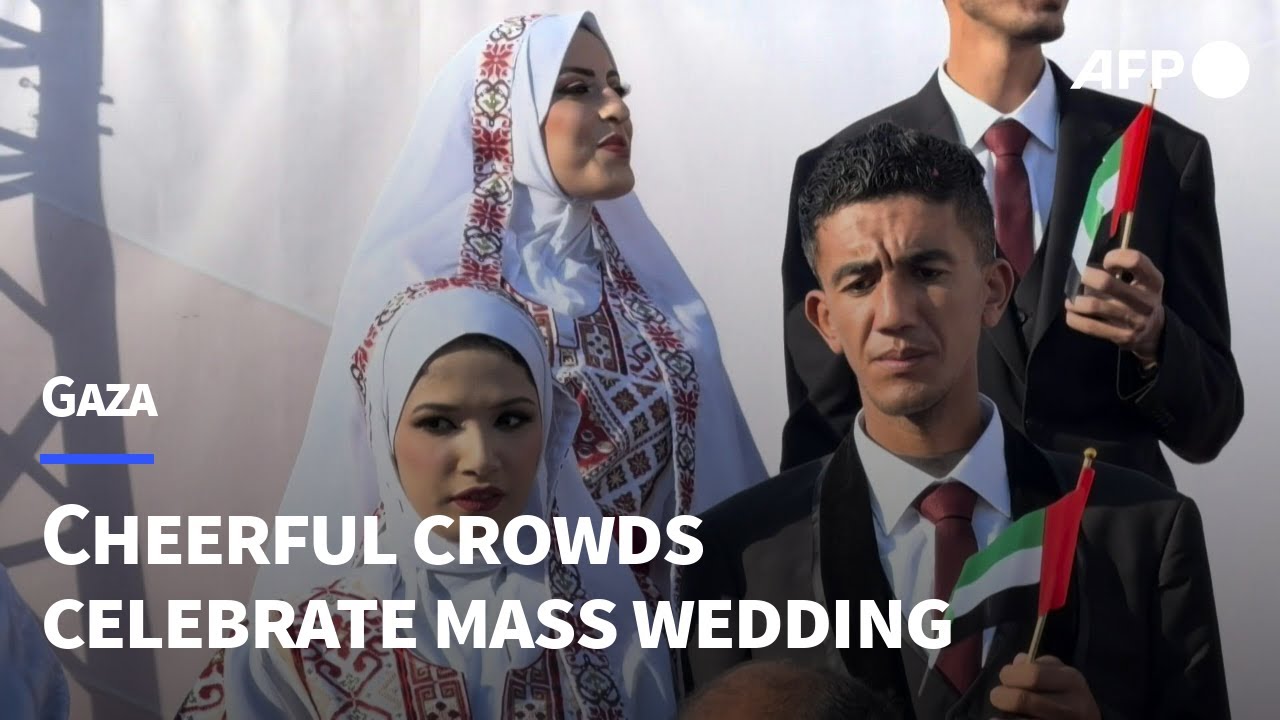 UAE organises mass wedding for 54 couples amid ruins in Gaza | AFP