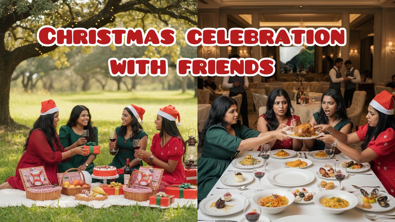 Christmas celebration with friends picnic vibe/food eating enjoying movie night /payasam kudi 😋