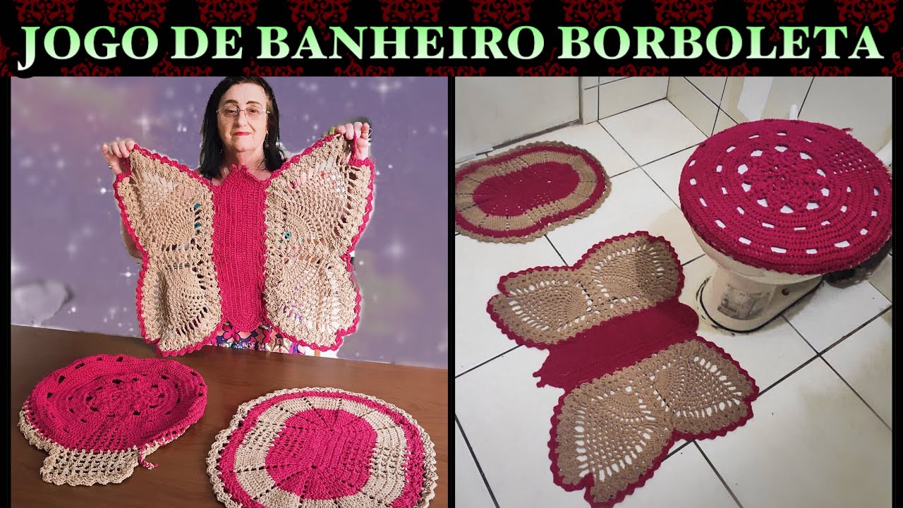 FIZ UM JOGO DE BANHEIRO COM O TAPETE BORBOLETA - #Crochê