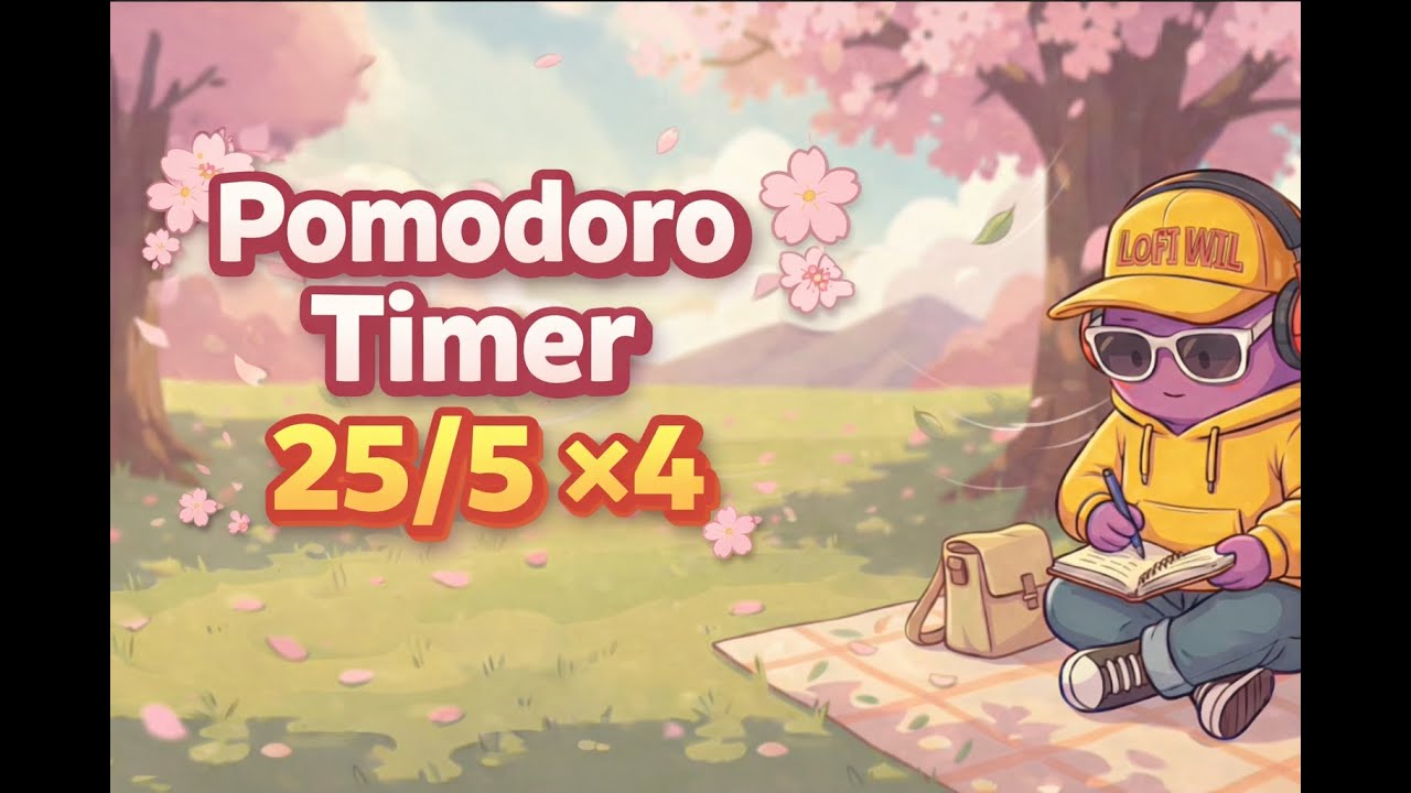 Study with Lofi Wil - Pomodoro Timer 25/5 ×4 Cherry Blossom | Piano 