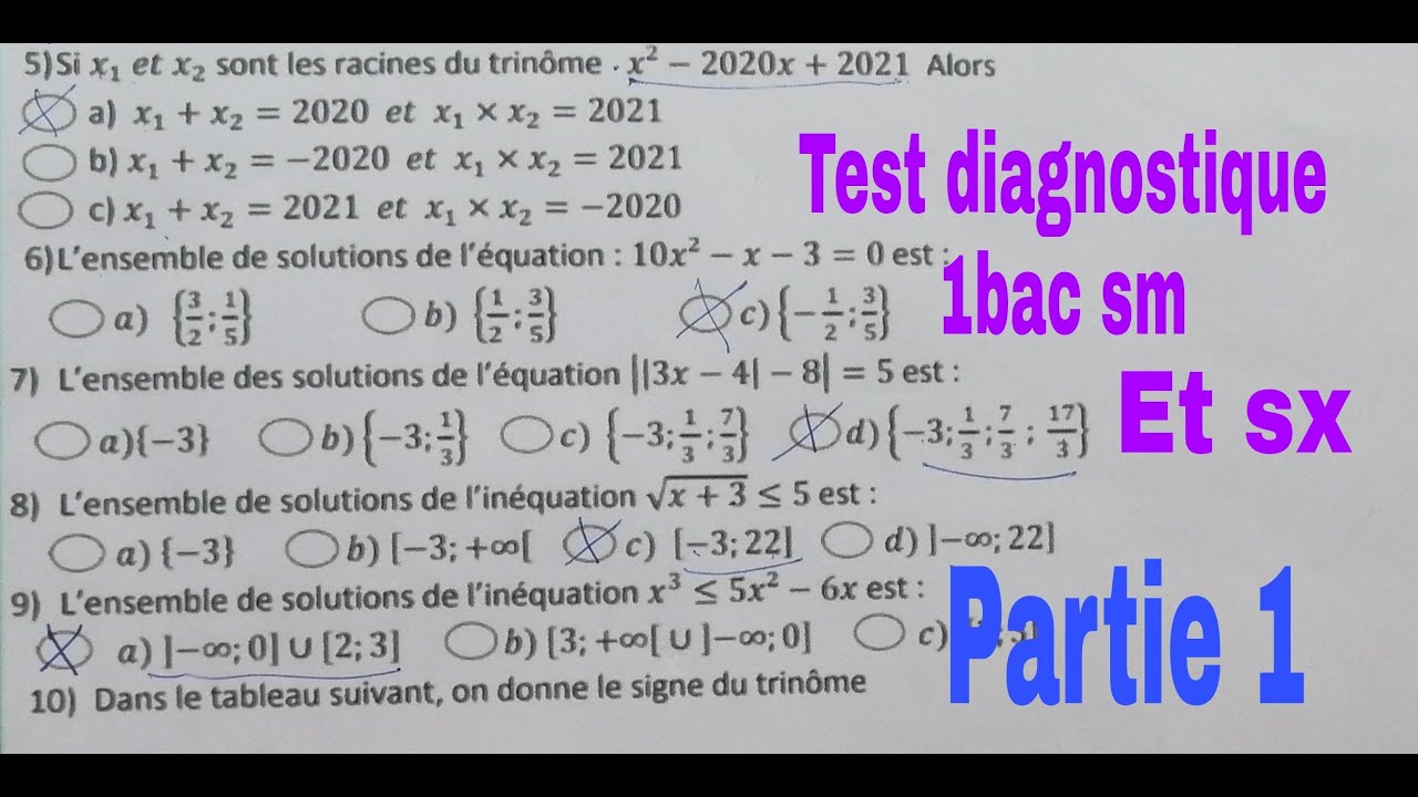test diagnostique de math ....niveau  1er bac sm et sx