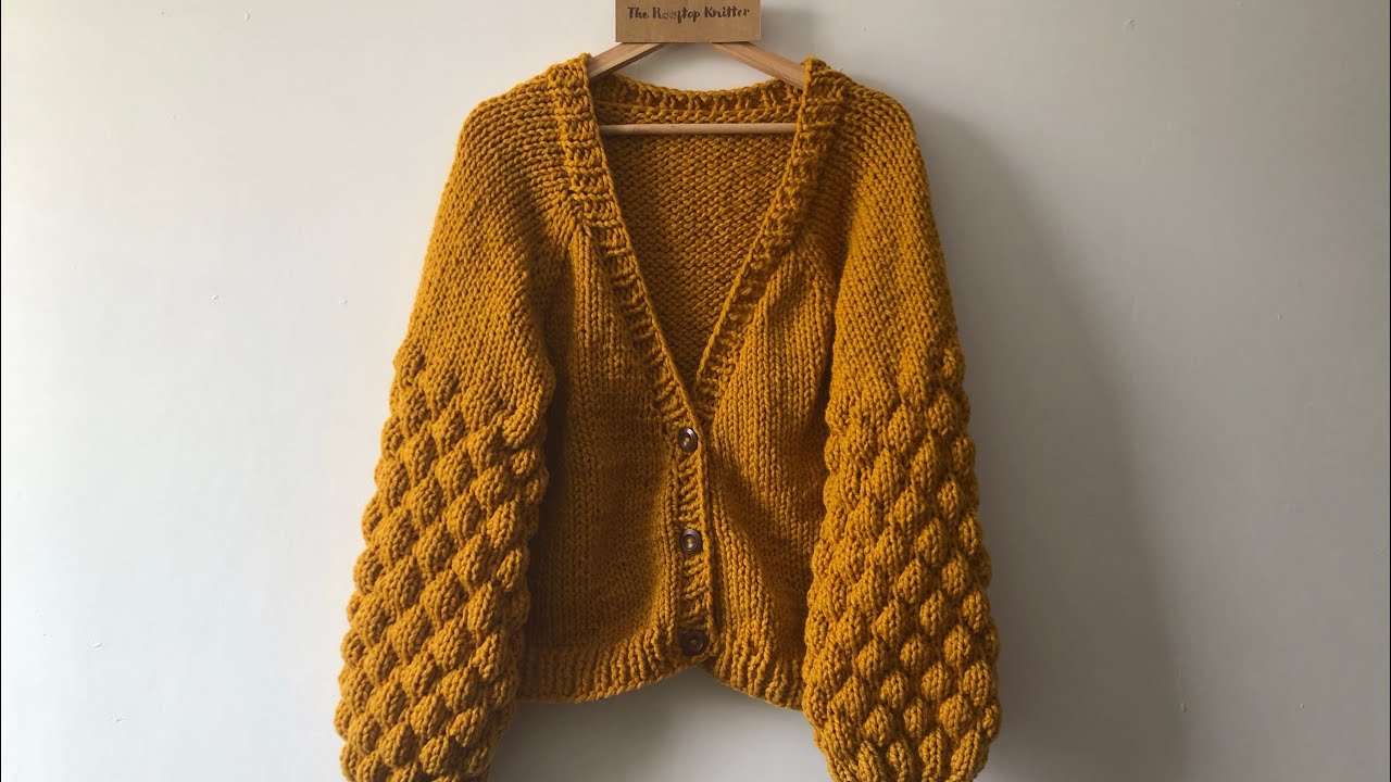 Bubble or balloon sleeves cardigan two needles - step by step tutorial